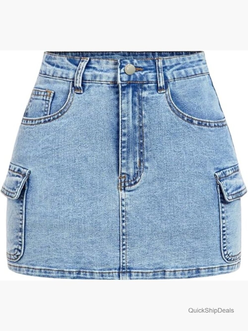 Plus Size High Waisted Bodycon Cargo Jean Mini Skirt with Pockets
